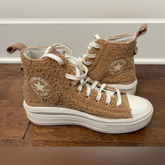 Converse Chuck Taylor All Star Move Platform Tan Sherpa Sneakers Size 9 - Picture 8 of 11